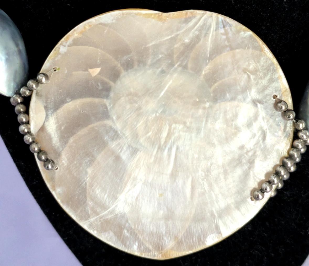 Vintage Pearlized Ammonite Heart Shaped Fossil Beaded Stone & Pearl Necklace 22″