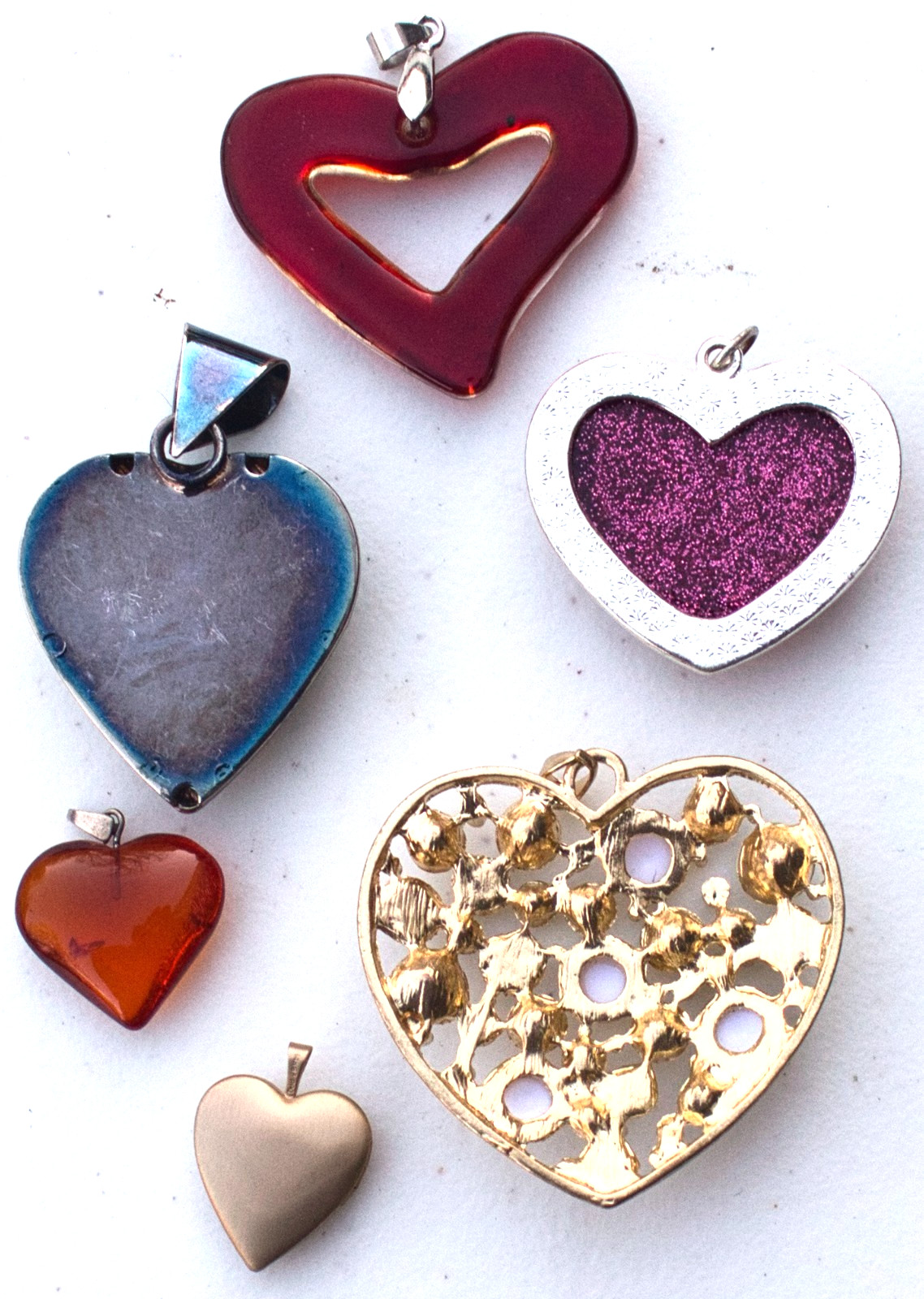 Fashion Lot of 6 Heart Pendants – no chains included
