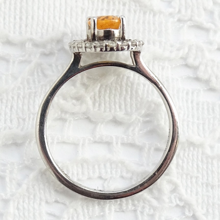 RJ Graziano Oval Citrine & CZ Gemstone Ring 925 Sterling Silver Size 7 Signed