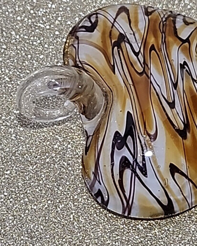 Hand Blown Brown/White Art Glass Heart Pendant Only no chain