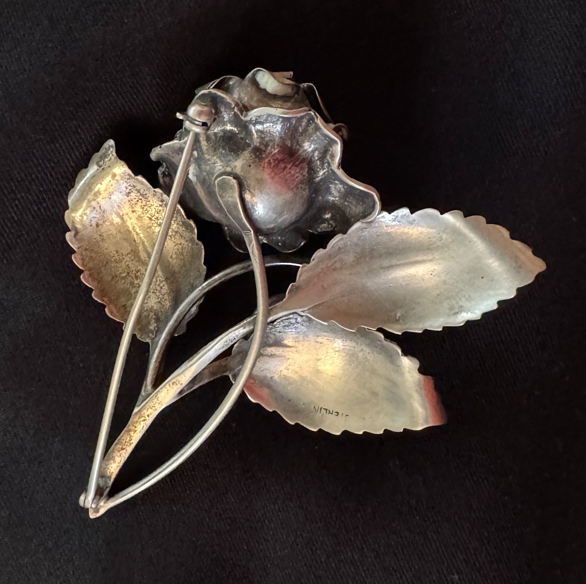 Vintage Sterling Silver Brooch: Rose and Petals, circa 1920s