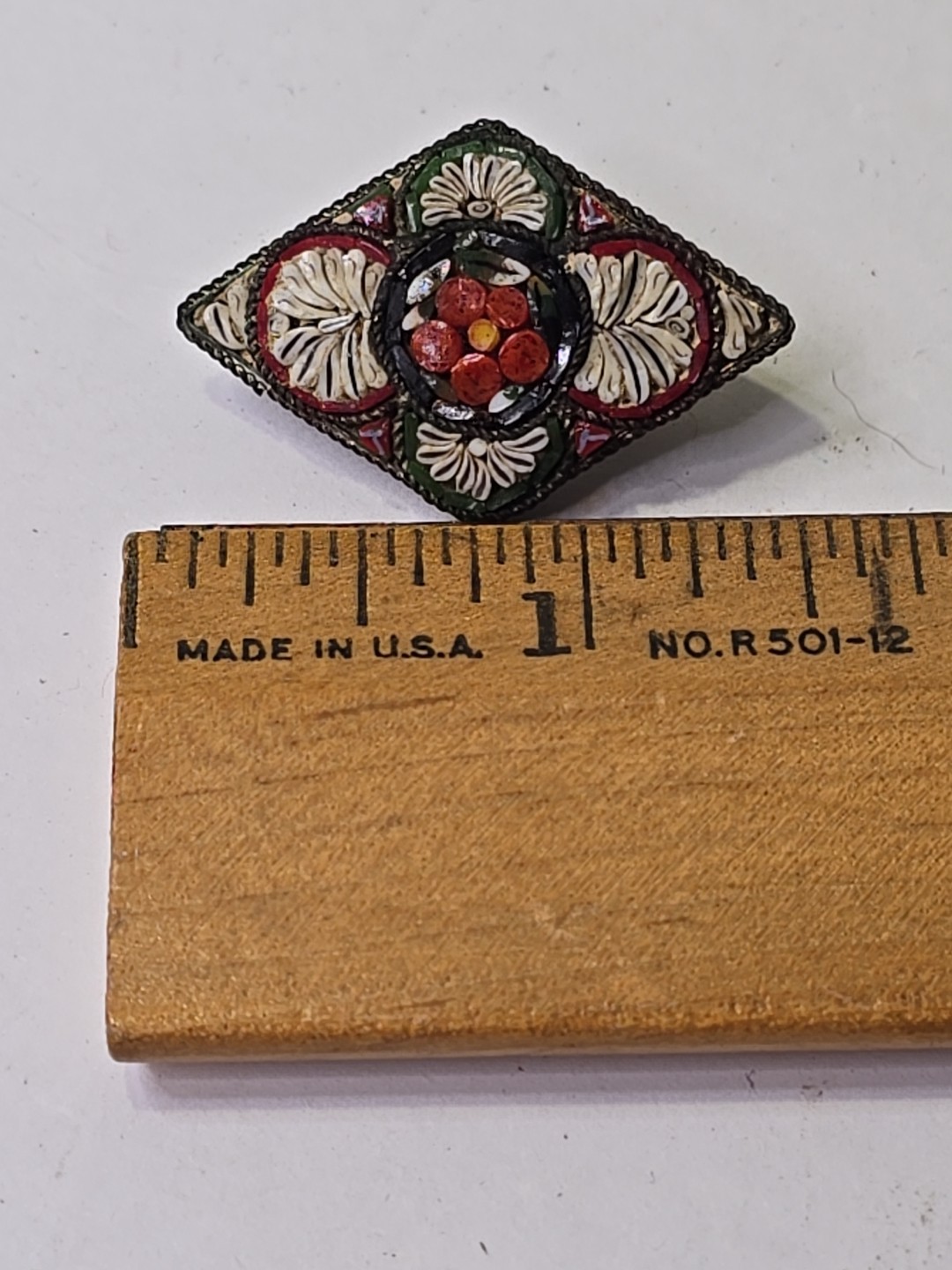 Vintage Italian Micro Mosaic Floral Brooch Pin