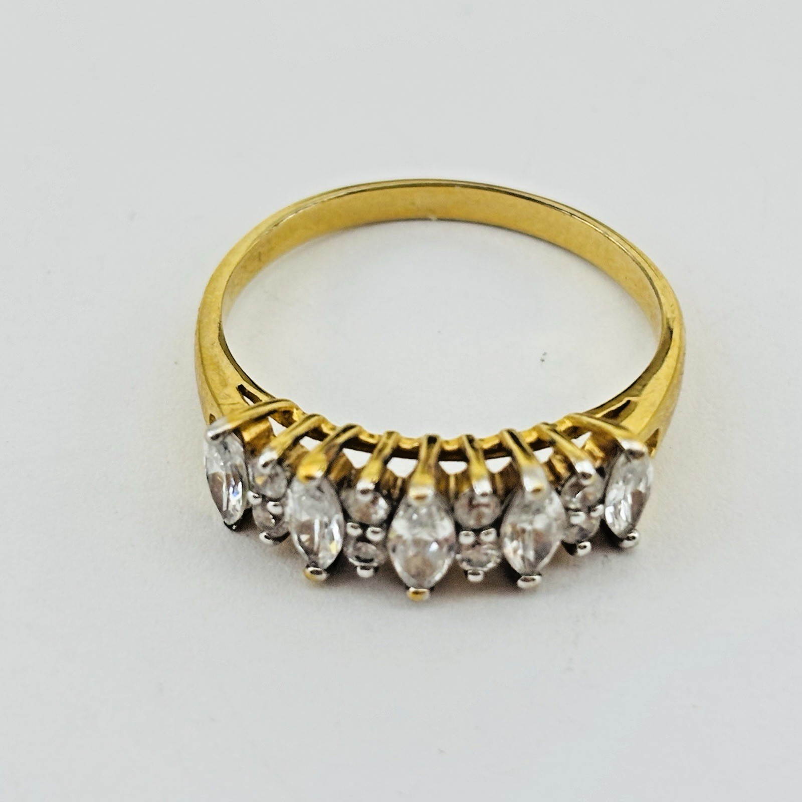 Vintage CZ Marquise Cluster Cocktail Ring Yellow gold plated Size 11
