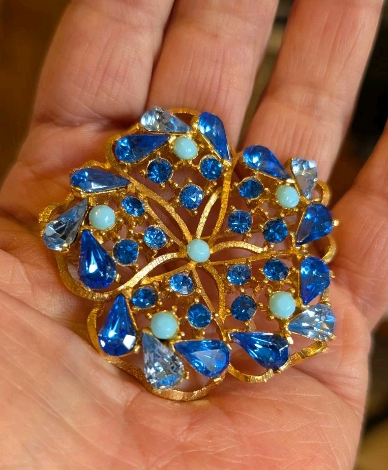 Blue And Turquoise vintage Flower brooch