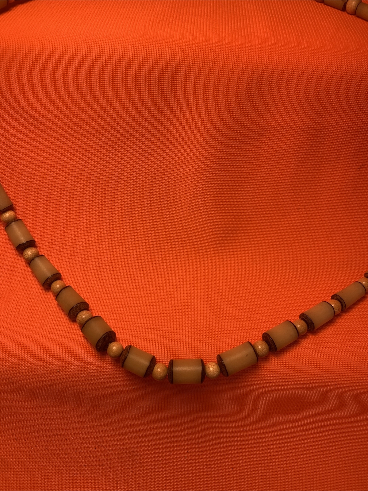 Wood Bead & Ceramic Necklace 22”