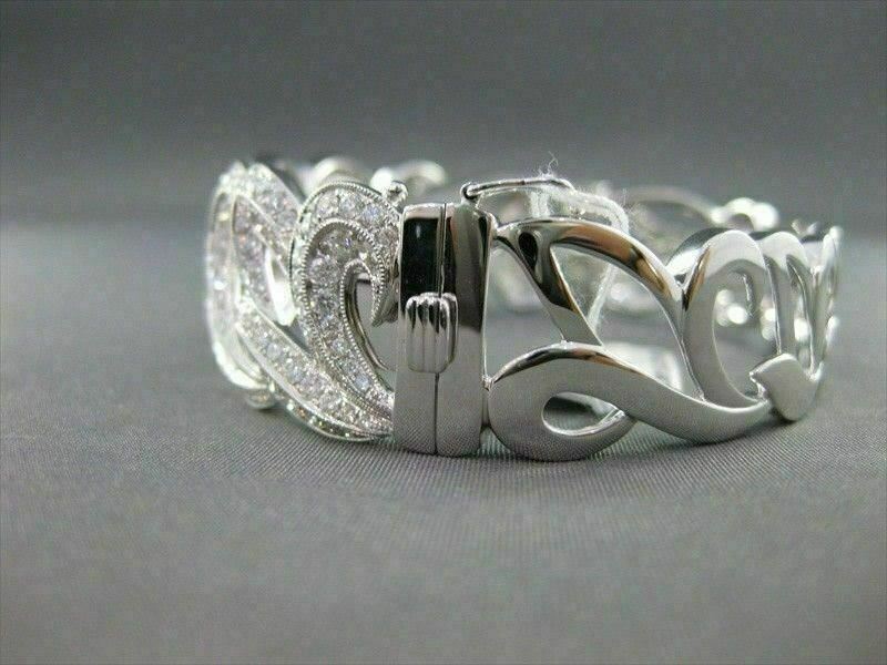ANTIQUE WIDE 5.48CT DIAMOND 18KT WHITE GOLD BANGLE BRACELET F VS/VVS #G00114