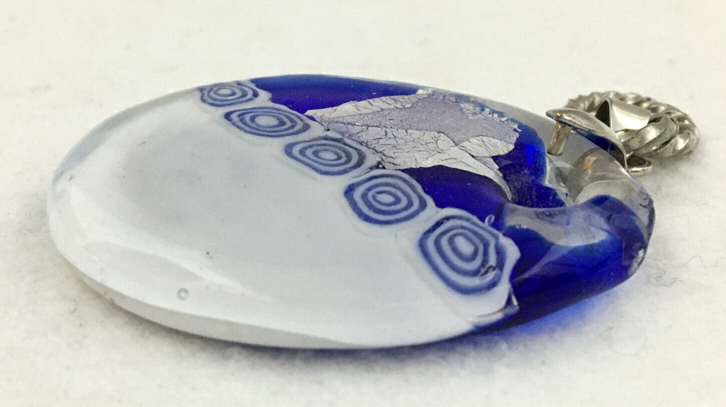 Lot of 3 Abstract Art Glass Pendants Modern Unique Blue White Foil Clear 3D