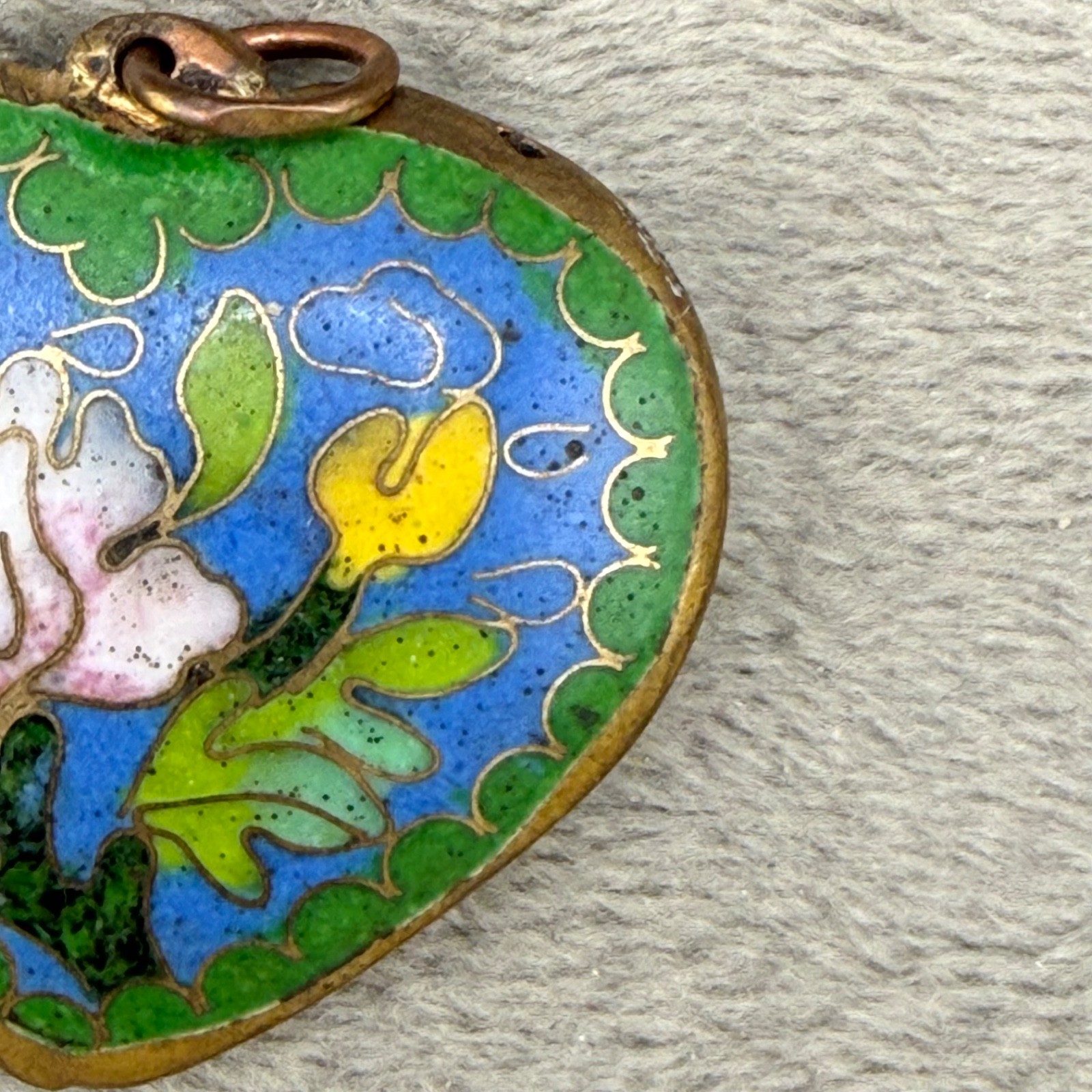 Vintage Cloissone Heart Pendant Gold Tone Enamel Puff Heart Reversible