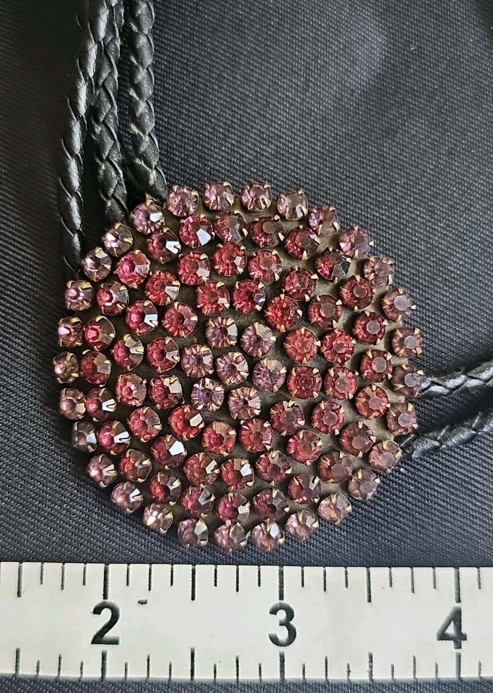 Vintage PINK Rhinestone Lariat Bolo Leather Necklace