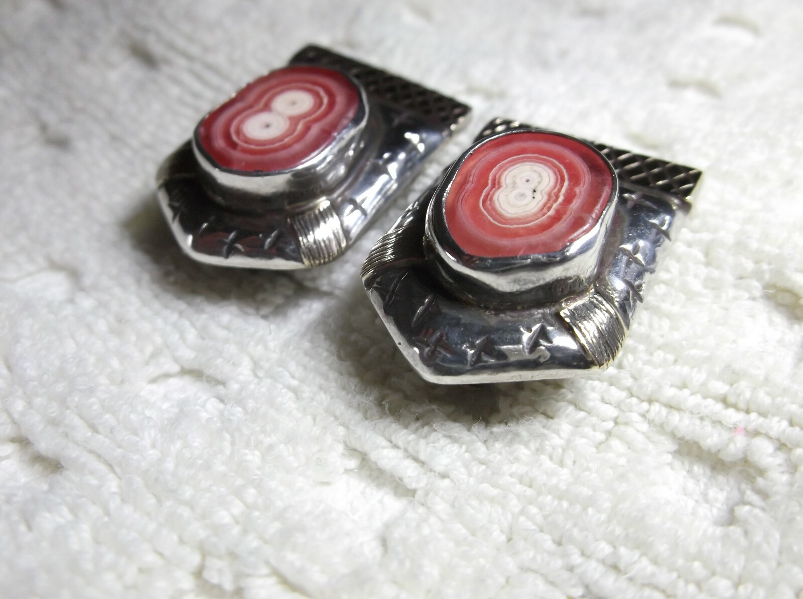 DIAN MALOUF Sterling Silver & 14K Gold RHODOCHROSITE Clip Earrings