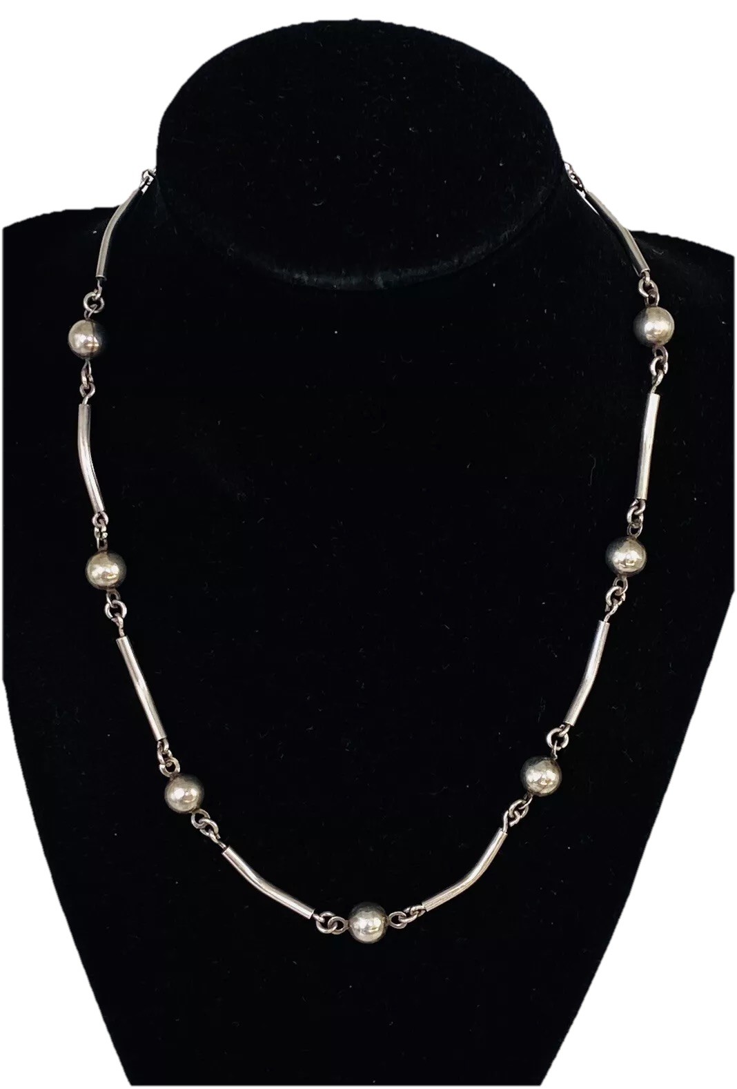 Vintage Sterling Silver Modernist Bar & Ball Bead Station Link Necklace 16-Grams
