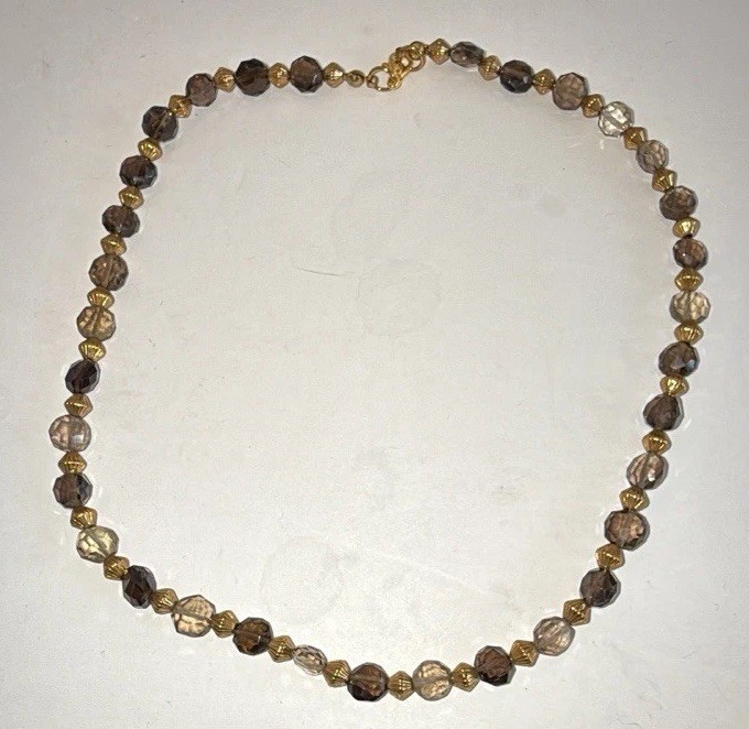 Faceted Glass Bead Necklace Flapper Bronze Tone 16.5″ L