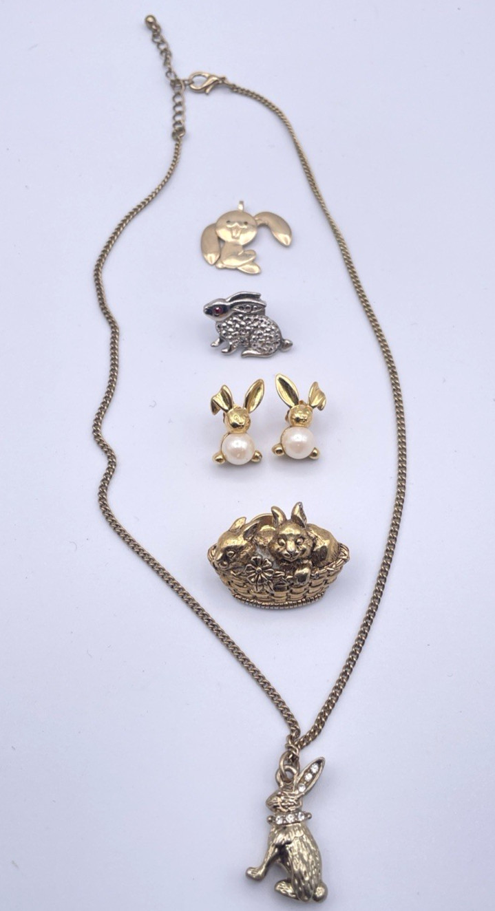 Mixed Vtg Rabbit Avon Unbranded Jewelry Lot Earrings Chain Necklace Brooch Pins