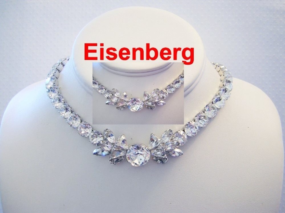 EISENBERG Exquisite HEADLIGHT & TRILLION Rhinestones UNIQUE Design NECKLACE