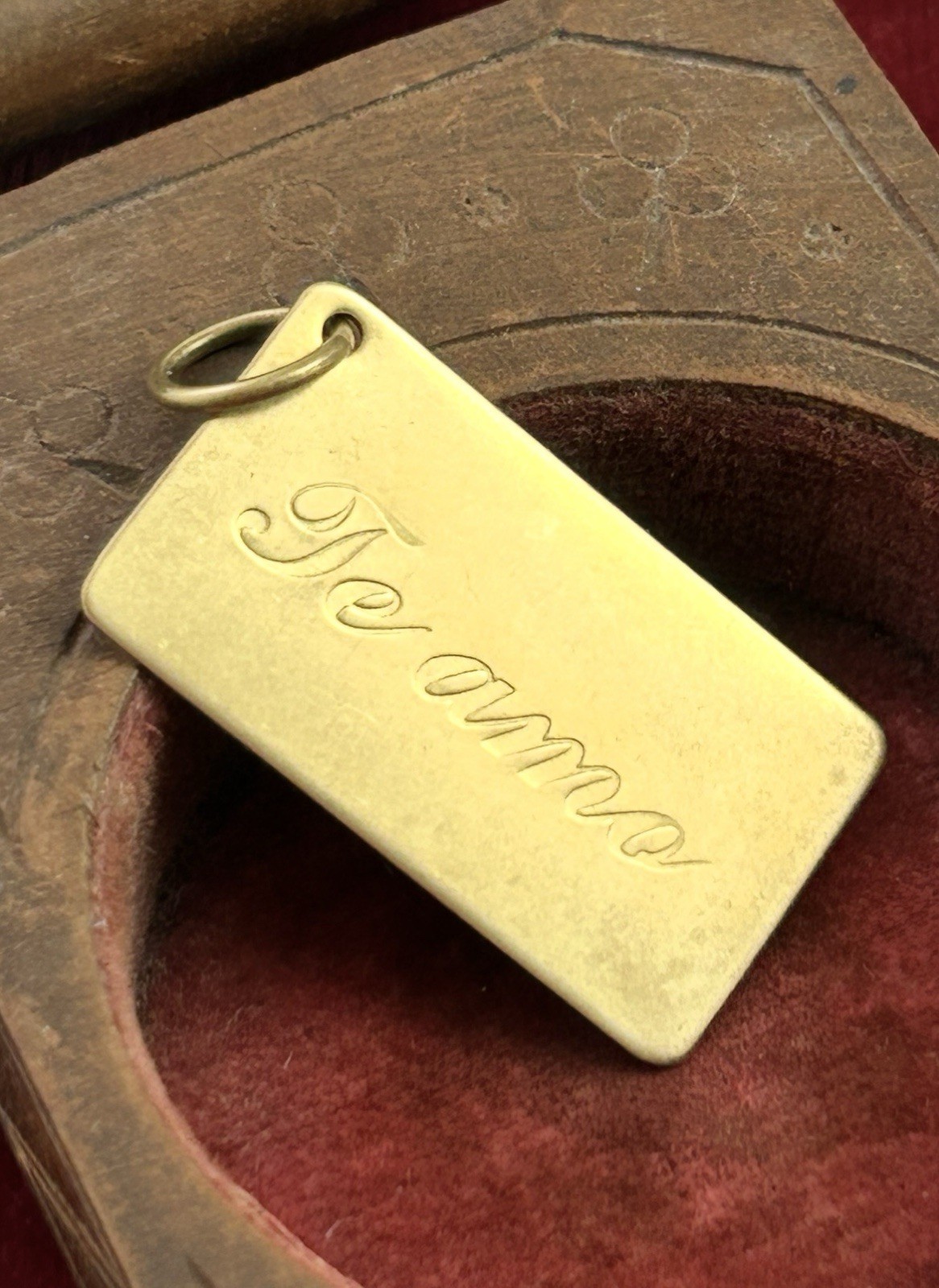 Vintage Charm I Love You Te Amo Necklace Pendant Brass Jewelry Gift For Women