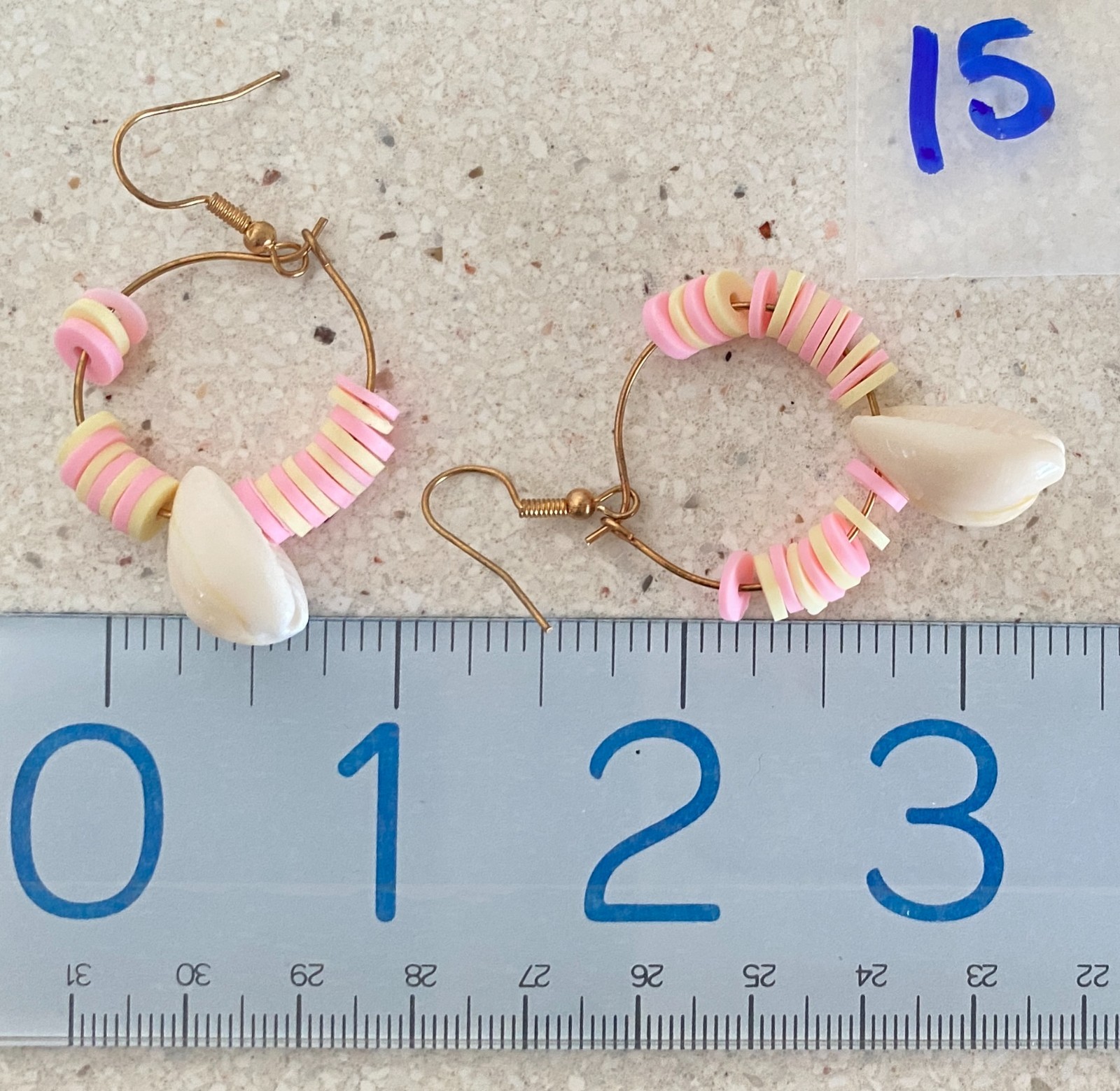 Vintage Cowrie Shell Earrings Pastel Bead Copper Tone Dangle Pierced Boho Beach