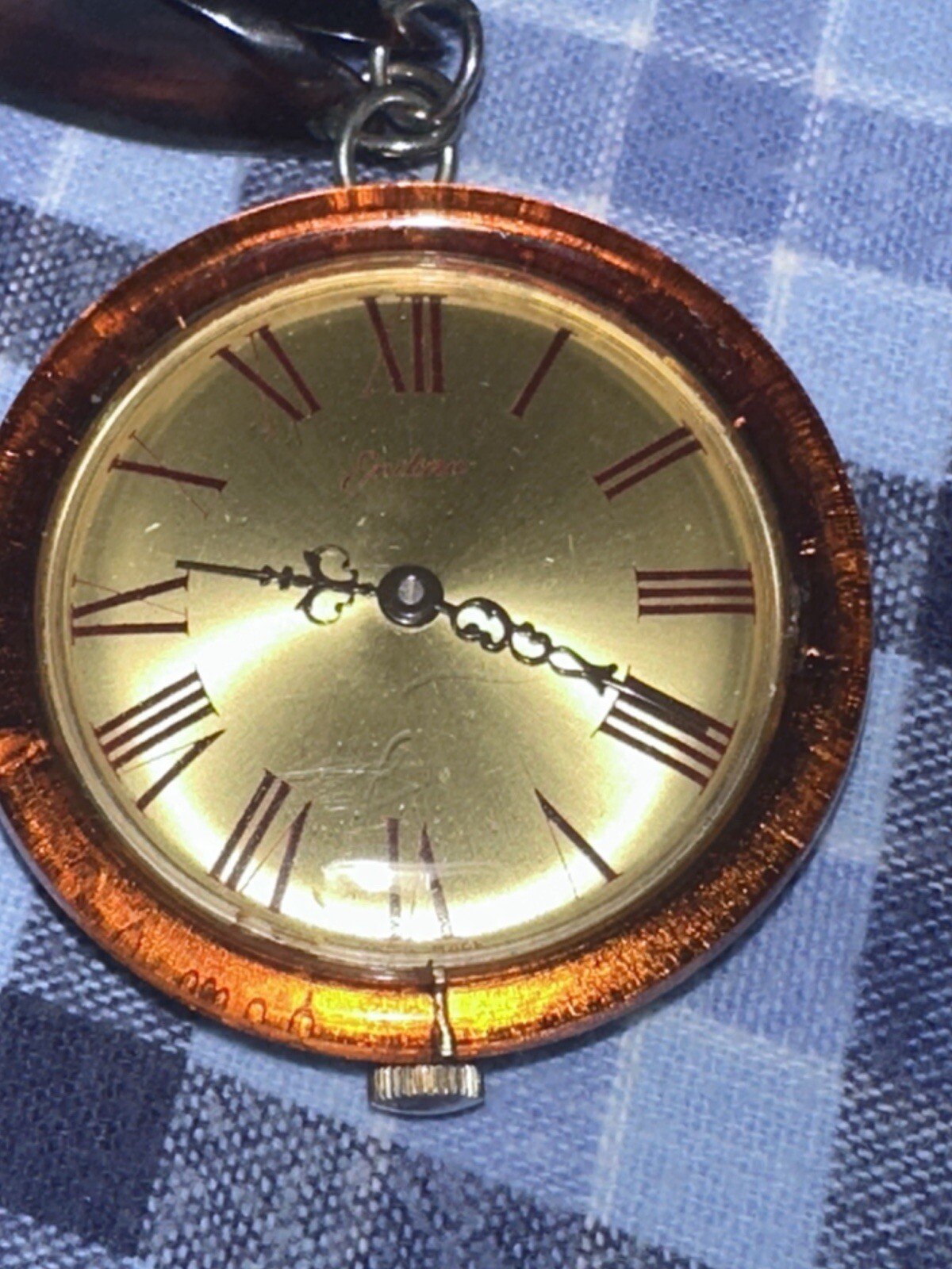 Estate 60s Rare Rootbeer Bakelite Necklace Endura Watch Co WORKS Pocket Watch