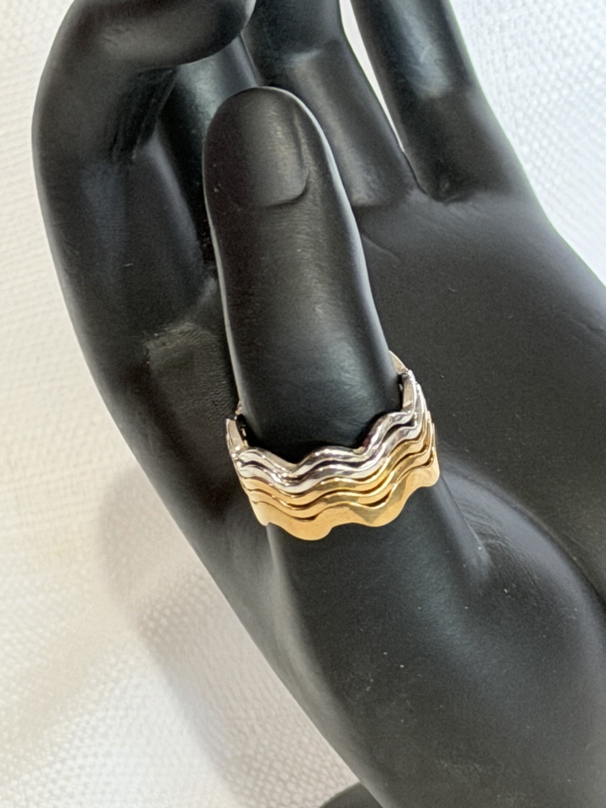 1978 Avon FASHION WAVES RING Stackable Gold & Silver-Tone Set of 5 Size 9 VTG