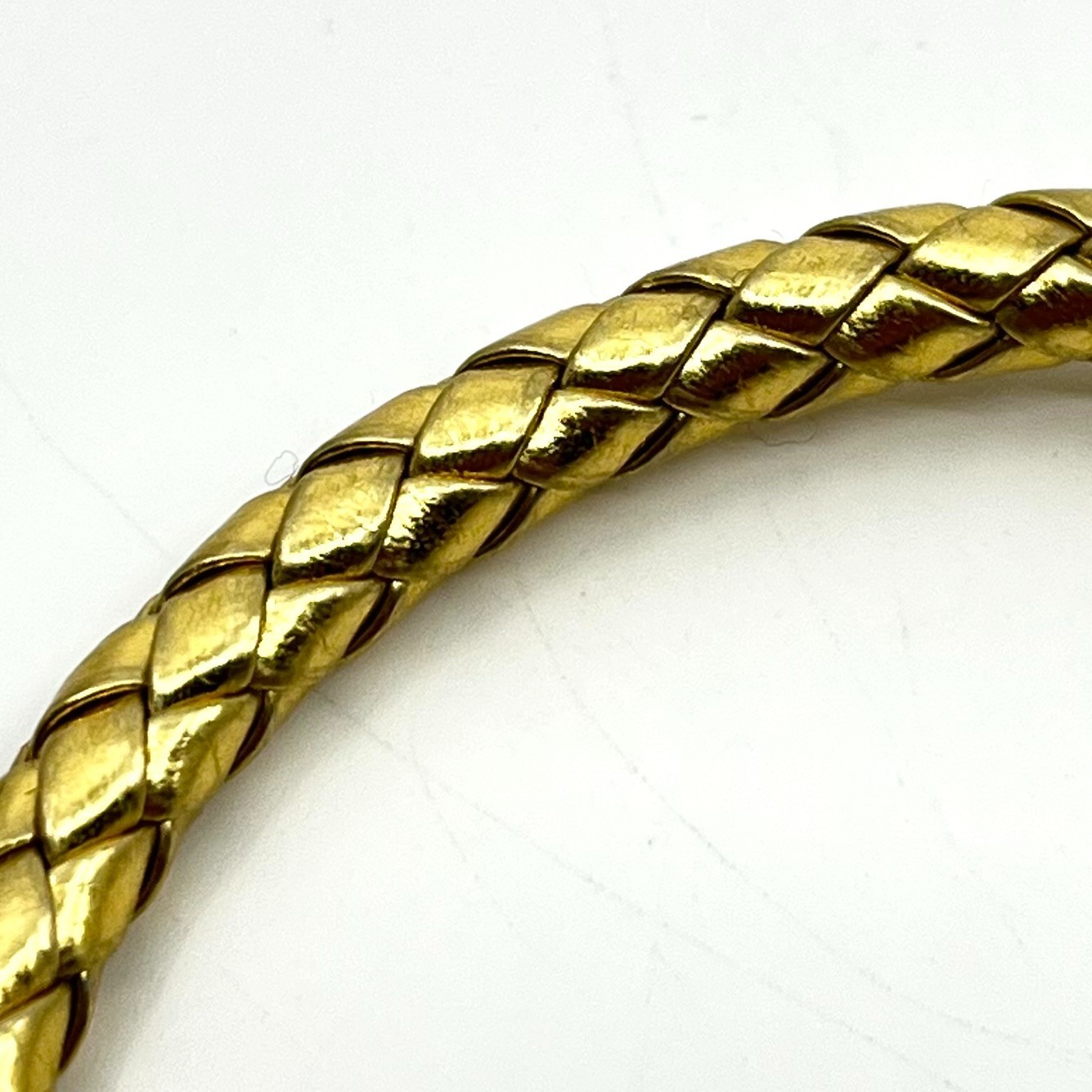 VTG Metallic Gold Tone Braided Faux Leather Bracelet Rhinestone Magnetic Clasp