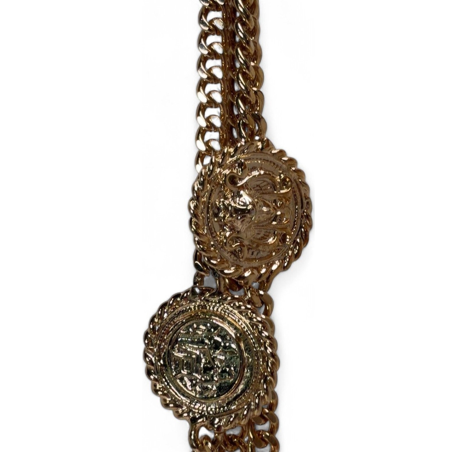 Vintage Egyptian Revival Art Nouveau Scarab Coin Chain Charm Link Belt 36inches