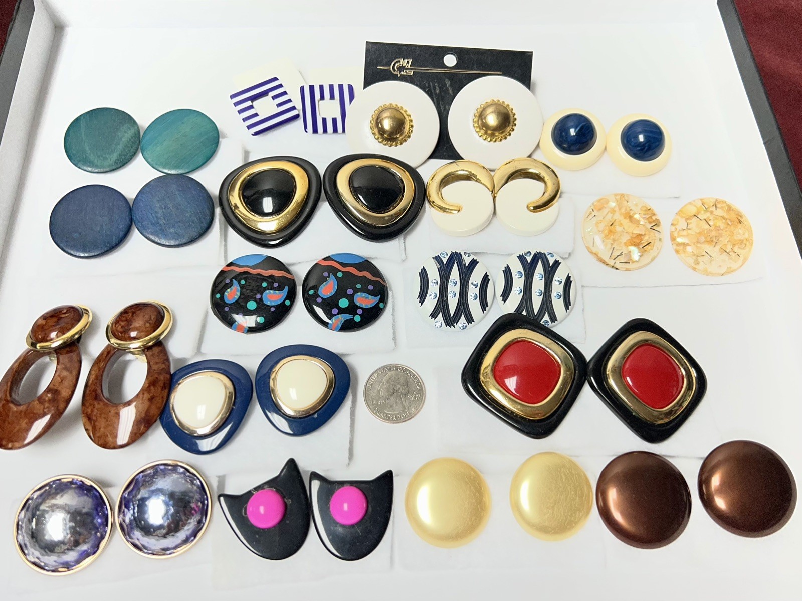Vintage 70s/80s Bold Chunky Statement Clip-On Earring Lot of 35 lucite acrylic