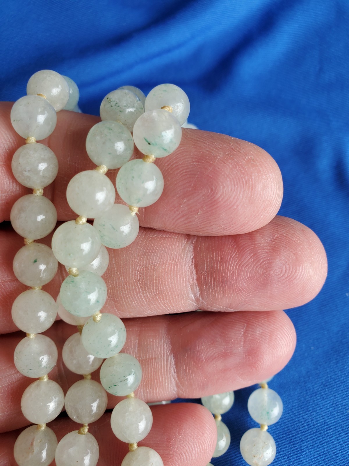 Original Old JADE White Green 8 Millimeters Deco Necklace Vintage 30″ inch Long