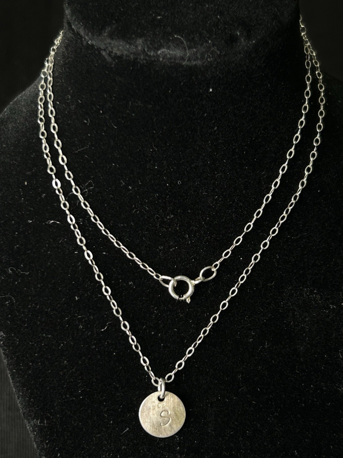 Vintage Silver 925 Necklace Hammered S Pendant 17” Chain Circle