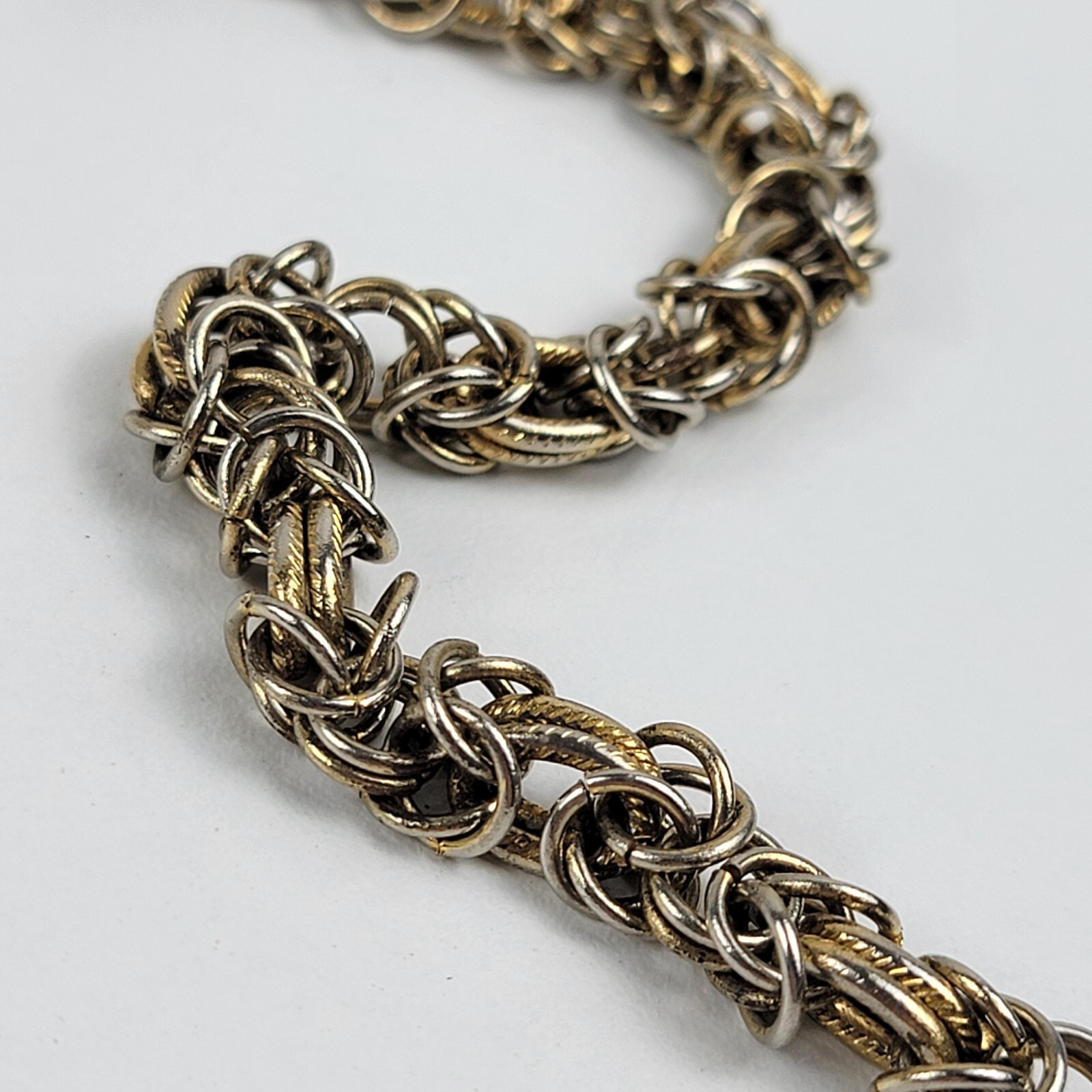 Vintage Silver And Gold Tone Fancy Chain Necklace 37 Inch Spring Ring Clasp