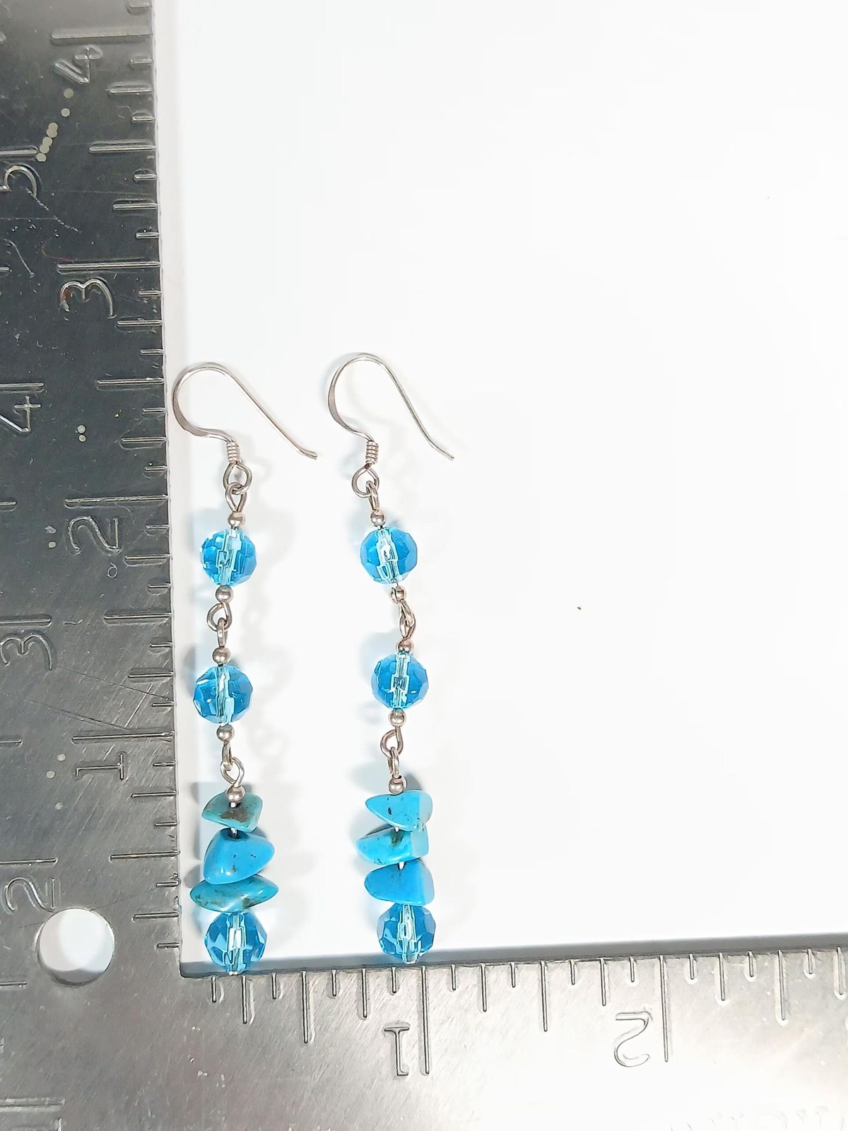 Sterling Silver Turquoise Chip Blue Crystal Dangle Earrings
