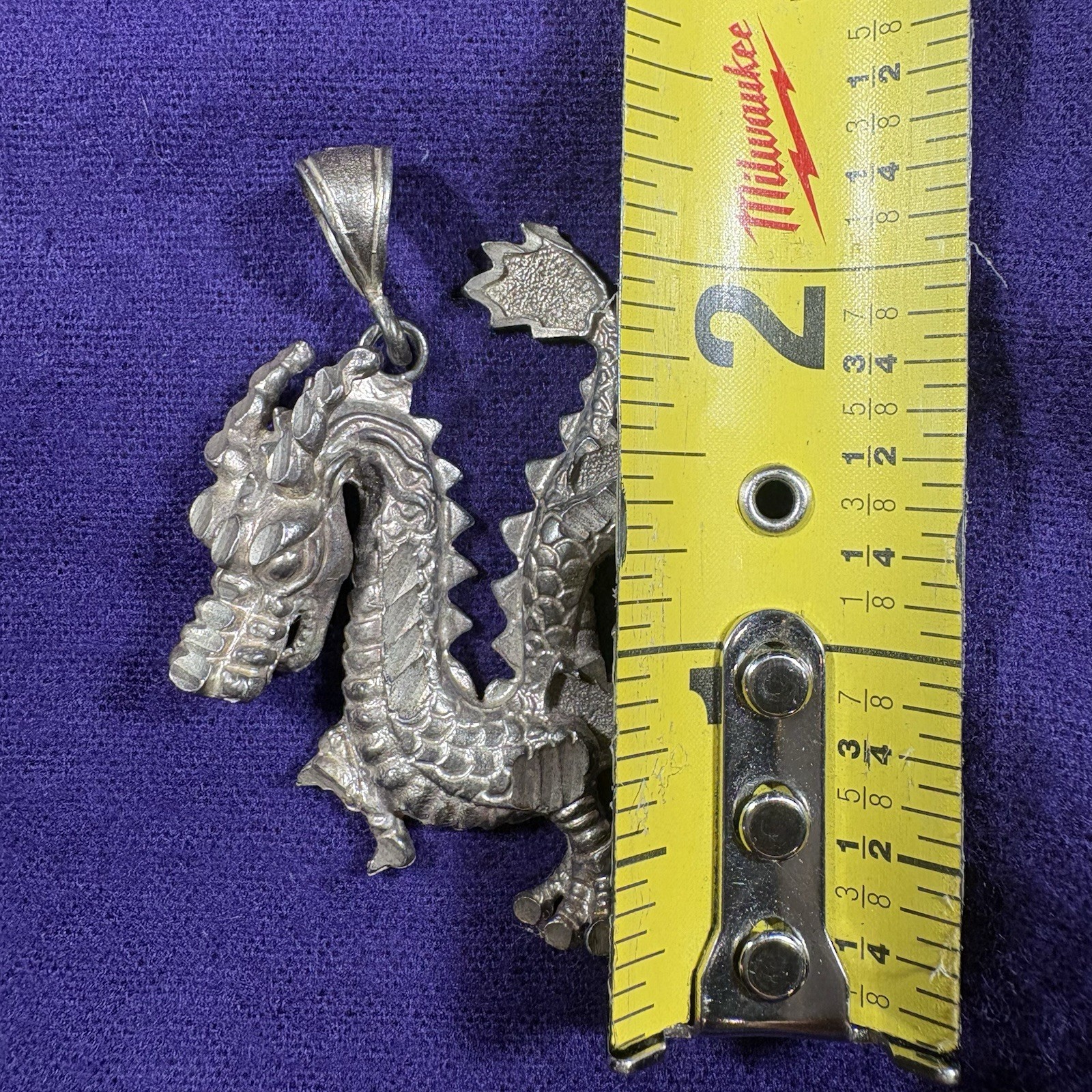 Vintage 925 Sterling Silver Luck Dragon Necklace Pendant Heavy Approximately 2”