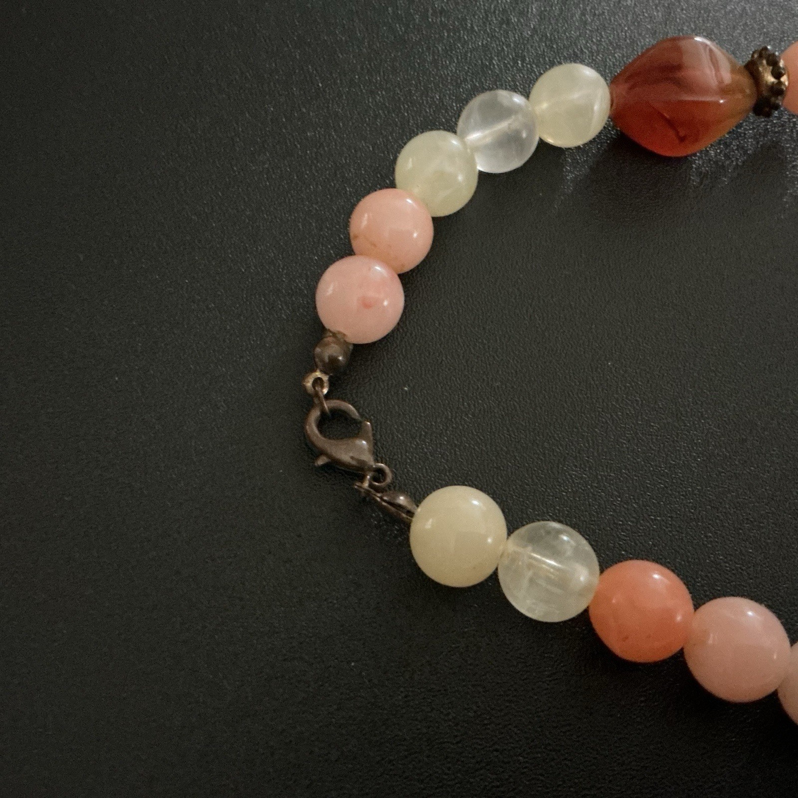 Vtg Necklace 28” Mixed Media Eclectic Beads Glass,Lucite,marble 80s Bohemian