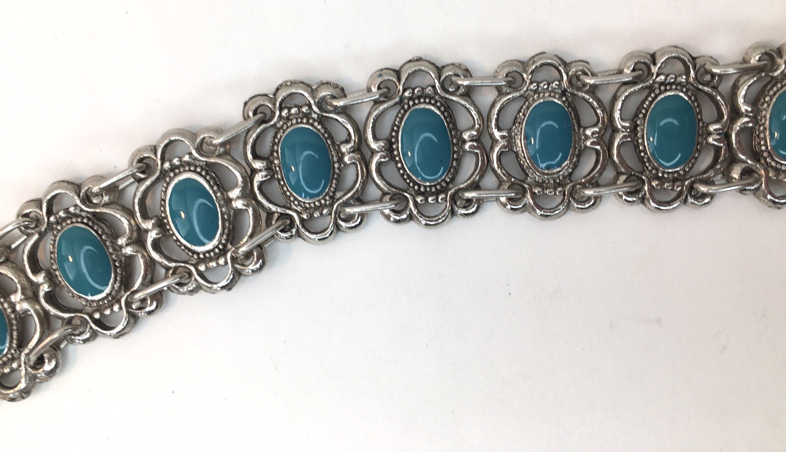 Vtg Souvenir du Maroc Moroccan Bracelet Poured Teal Enamel Hamsa Hand Charm