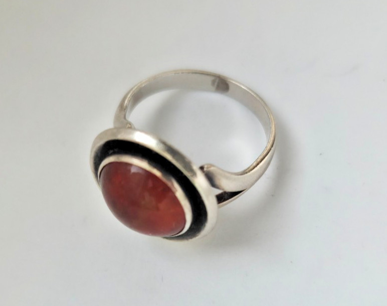 N.E. From – Denmark. Sterling Silver Ring with Amber.Size 6