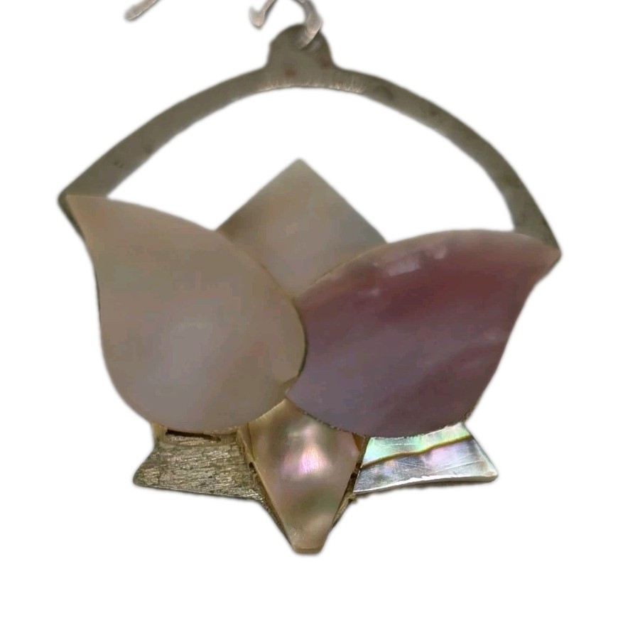 Vintage Alpaca Mexico 1980s Mother of pearl lotus flower earrings
