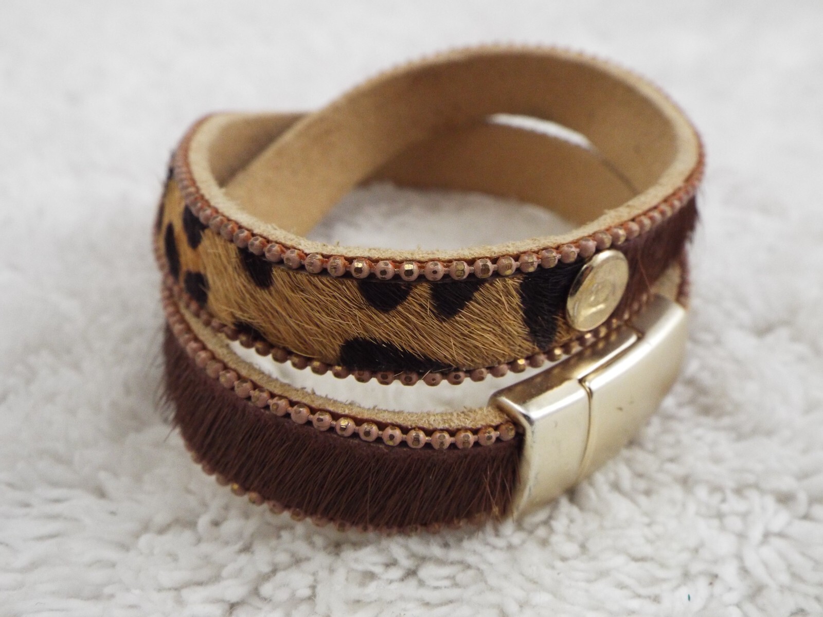 Brown Tan Faux Fur Wrap Bracelet / Choker (J31)