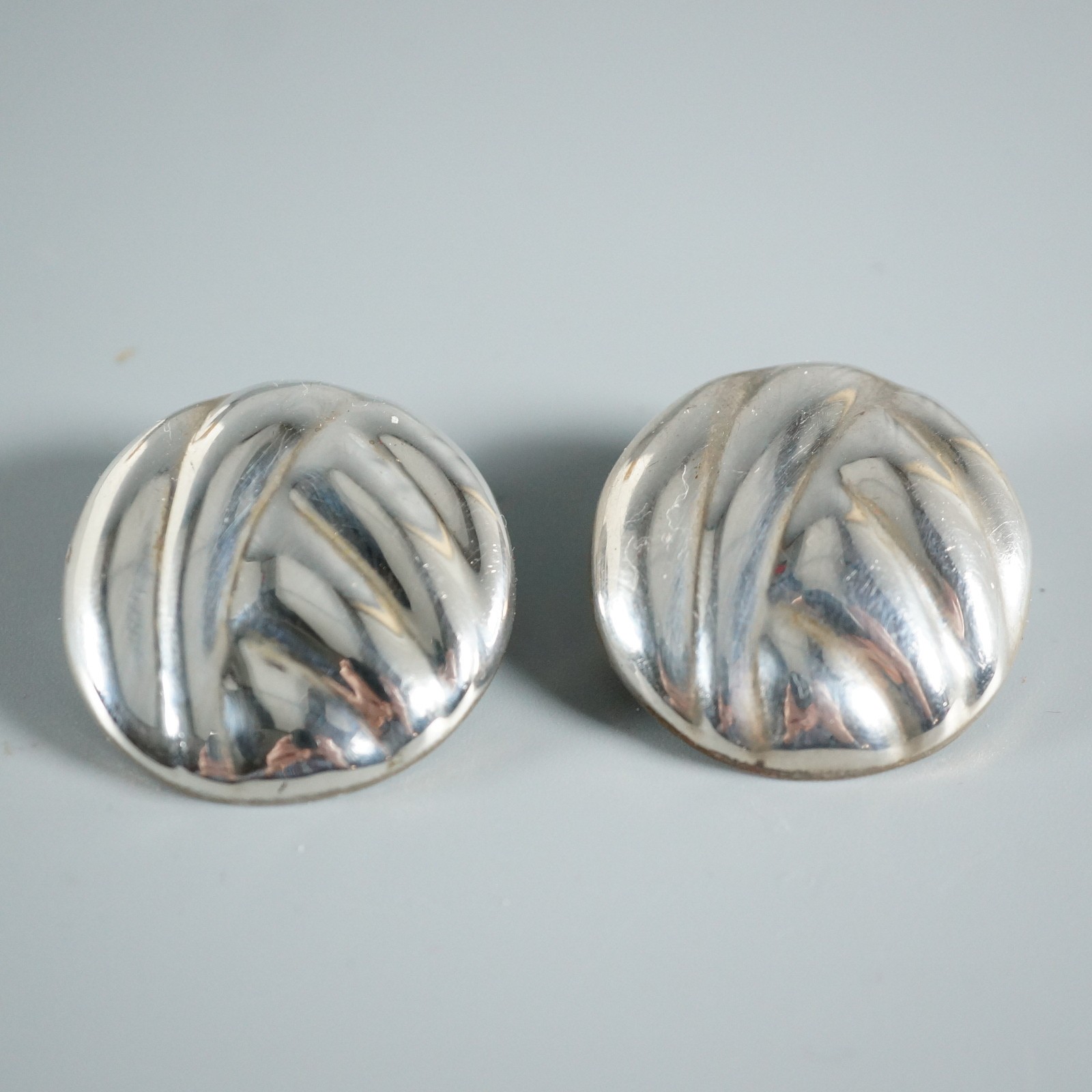 ATI Mexico Sterling Silver Modernist Abstract Disc Clipon Earrings 18.6g Vintage