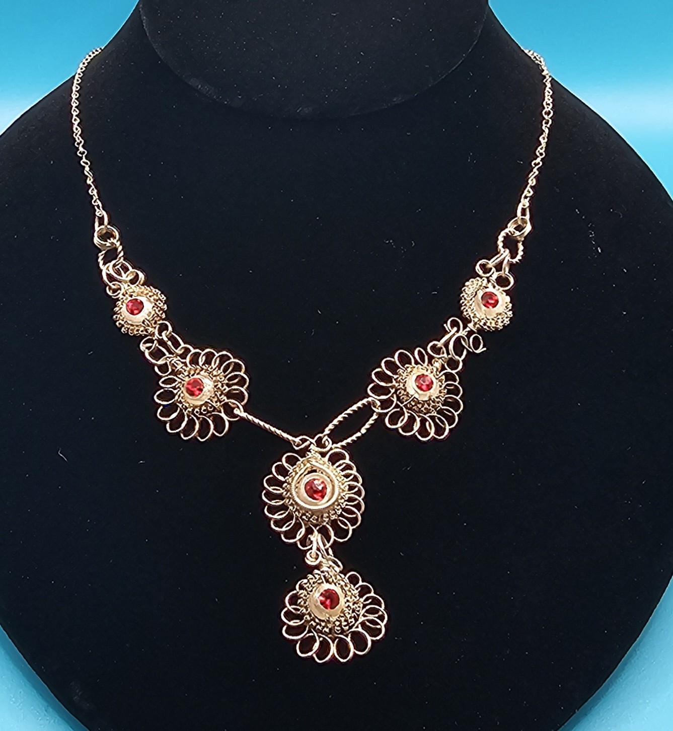 Vintage Cannetille Spun Wire Necklace Lot 2 Faux Pearl Rhinestone Original Clasp