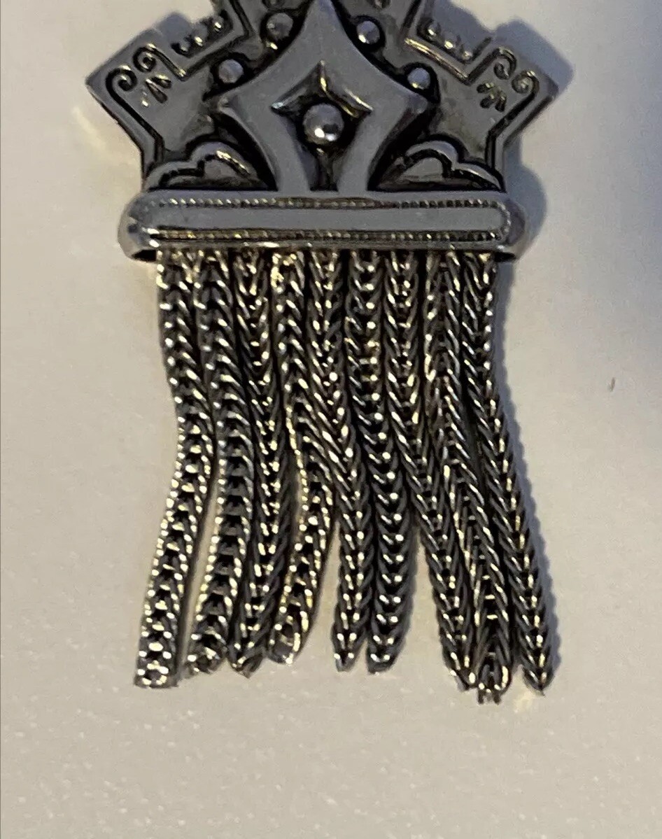Vintage Silver Tone Tassel Pendant with Crown Top NO chain included