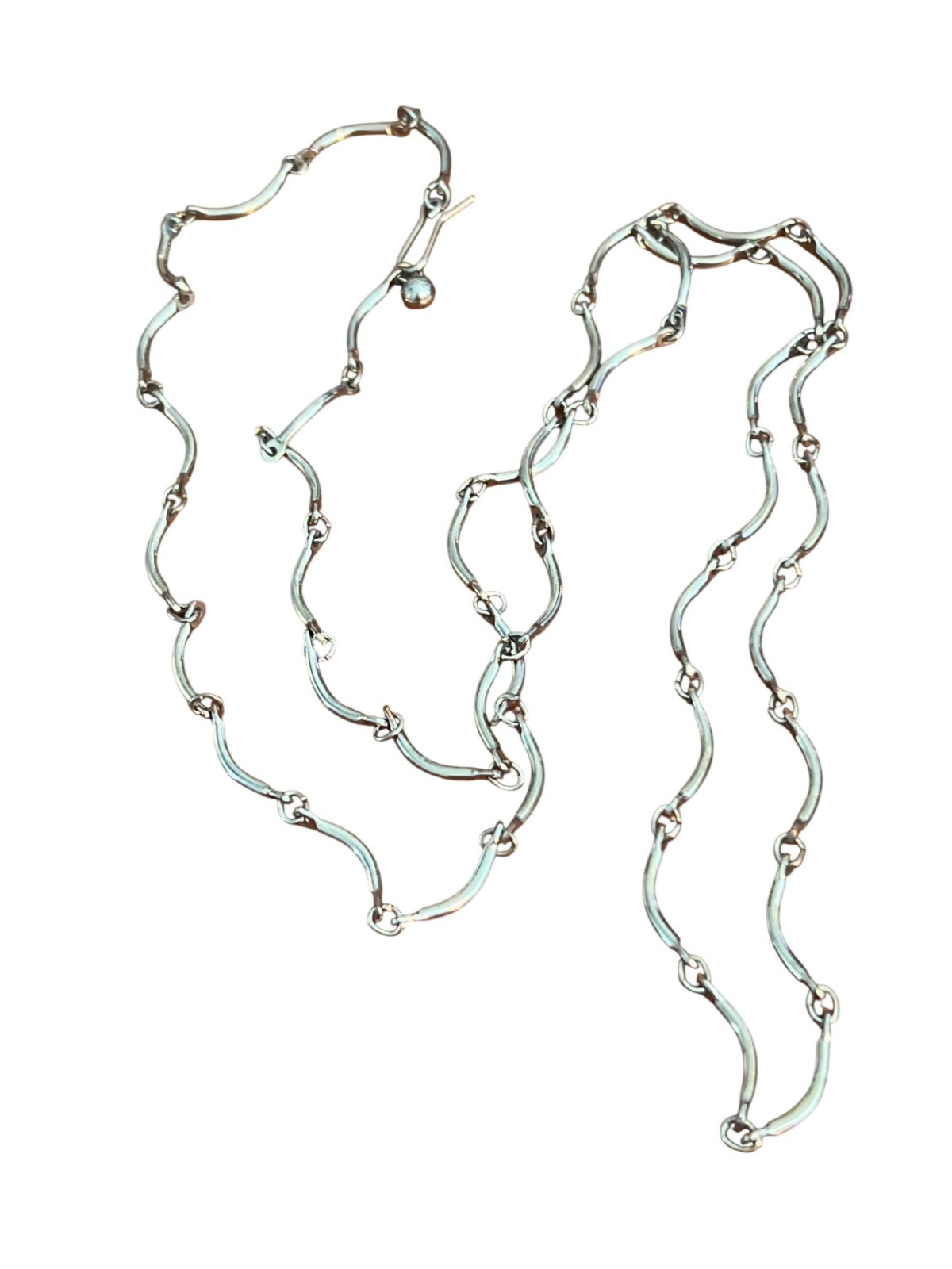 Vintage Silver Tone Articulated Necklace Scalloped Link Hook Clasp Estate Adj