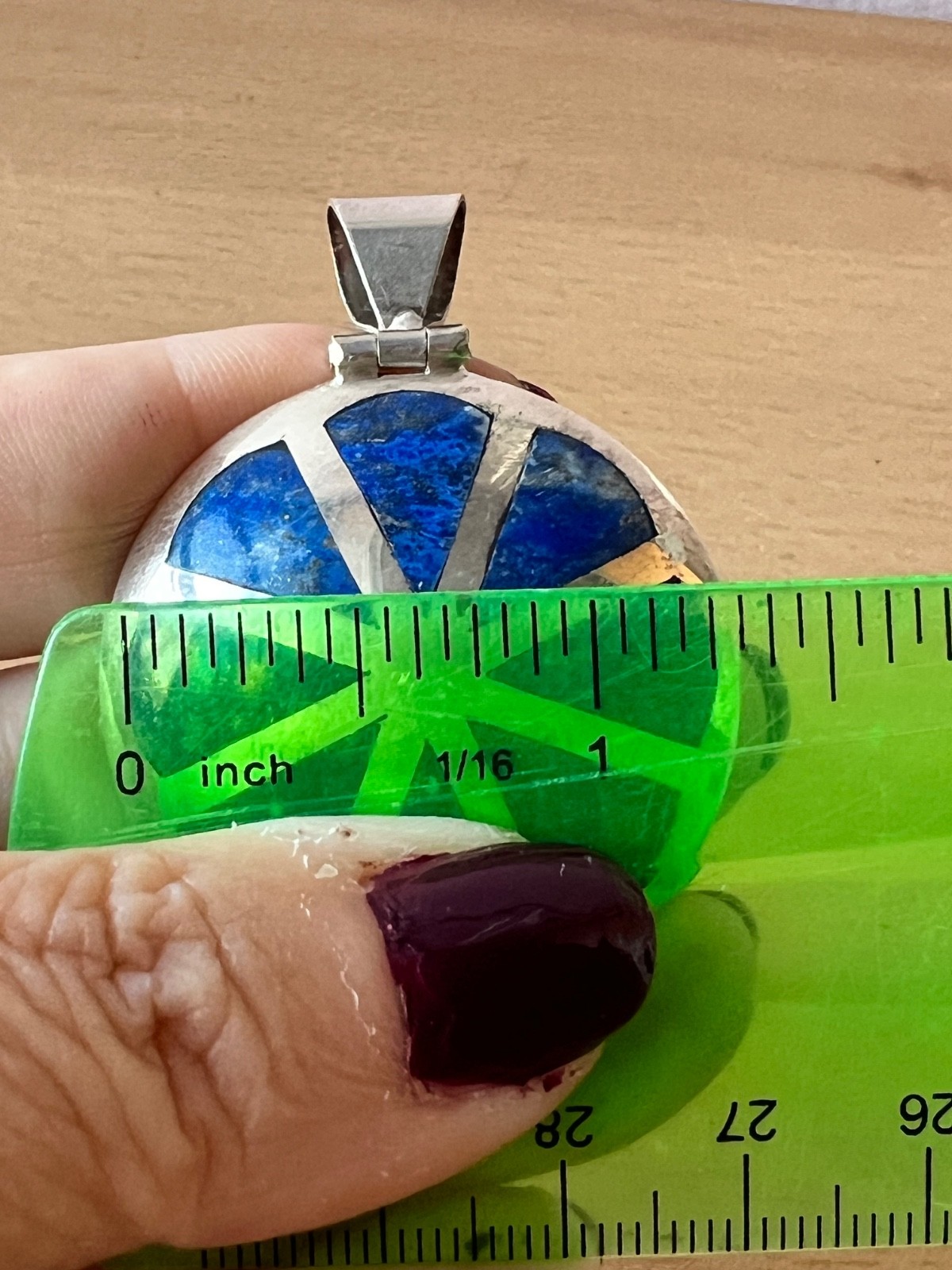 VINTAGE LARGE 980 FINE STERLING SILVER OVERSIZED LAPIS INLAID STATEMENT PENDANT