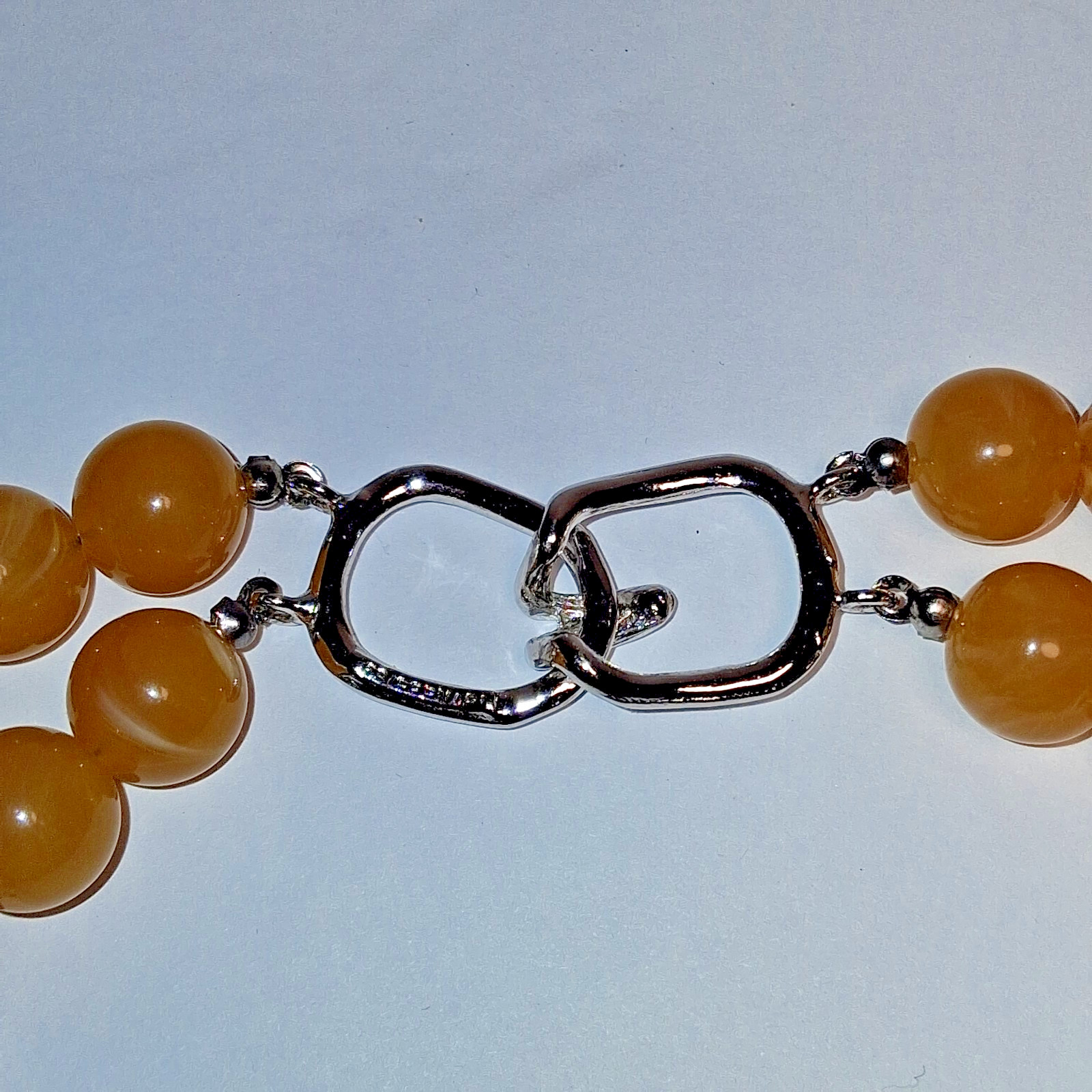 Vintage Les Bernard Double Strand Faux Horn Runway Necklace Black & Amber Resin