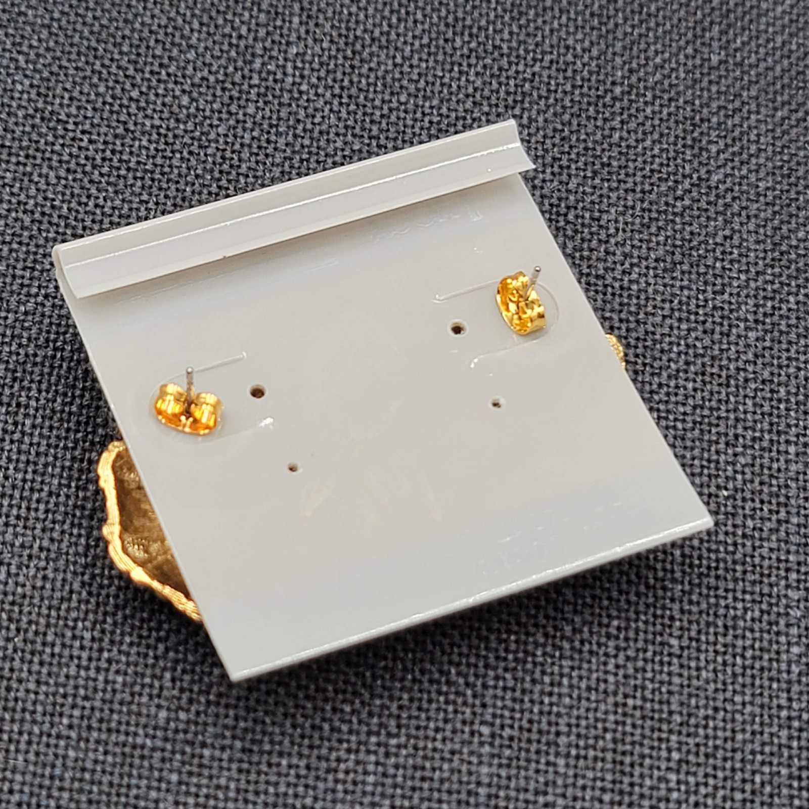 Vintage Tacoa Blue Rhinestone Pierced Earrings Embossed Gold tone NOS 1″