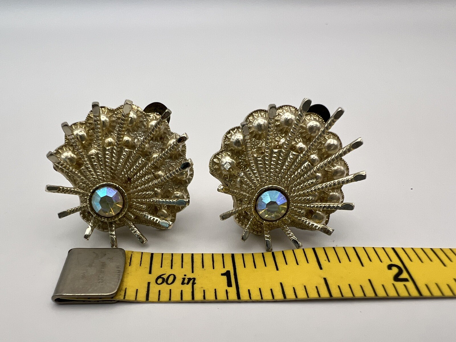 Vintage Germany Figural Clam Shell Design Ab Clip On Earrings