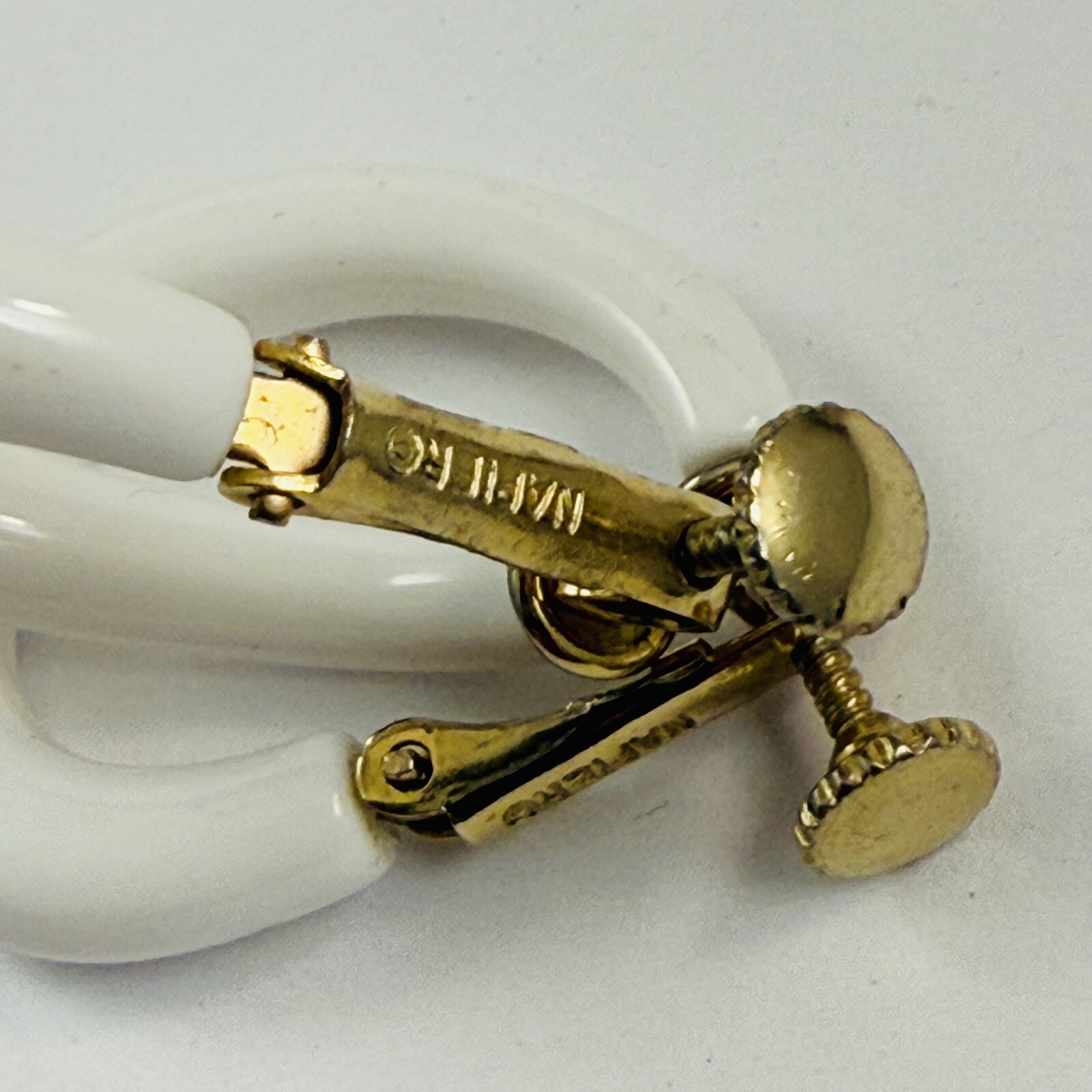 Vintage Two Pair of NAPIER Signed White Adjustable Clip on Earrings Gold Tone