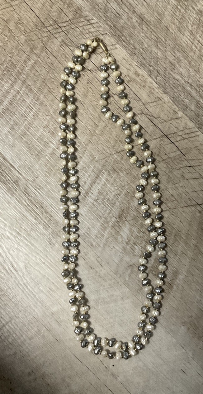 Faux Gray /White Freshwater Pearl Bead Necklace Double Strand Vtg