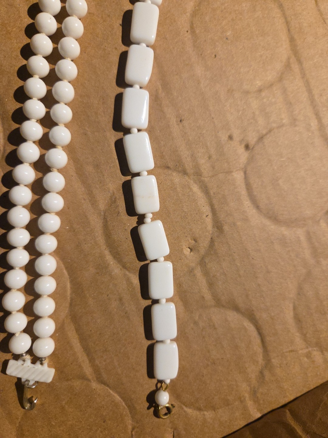 Vintage Milk Glass 17 1/4 Inch Chiclet And 15 1/4 Inch Double Tier Choker