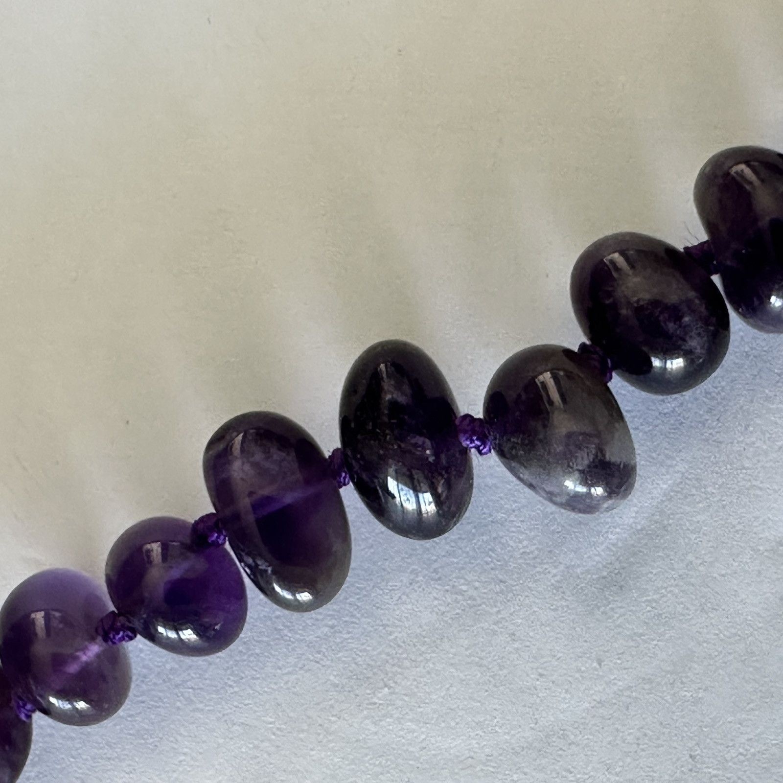 Polished Gem Amethyst Chips 34″ Necklace & Beaded Knotted 18″ Amethyst Necklace