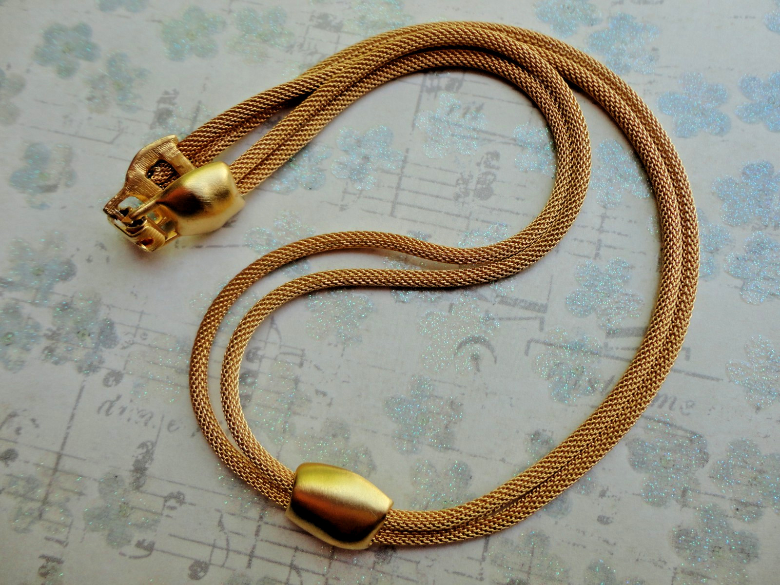 VTG ’80S ESTATE MINIMALIST MOD YELLOW GOLDTONE DOUBLE MESH TUBE CHAIN NECKLACE