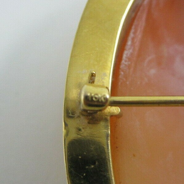 BEAUTIFUL LADIES 10K YELLOW GOLD LARGE ORANGE CREAM CAMEO BROOCH/PIN 15.3G