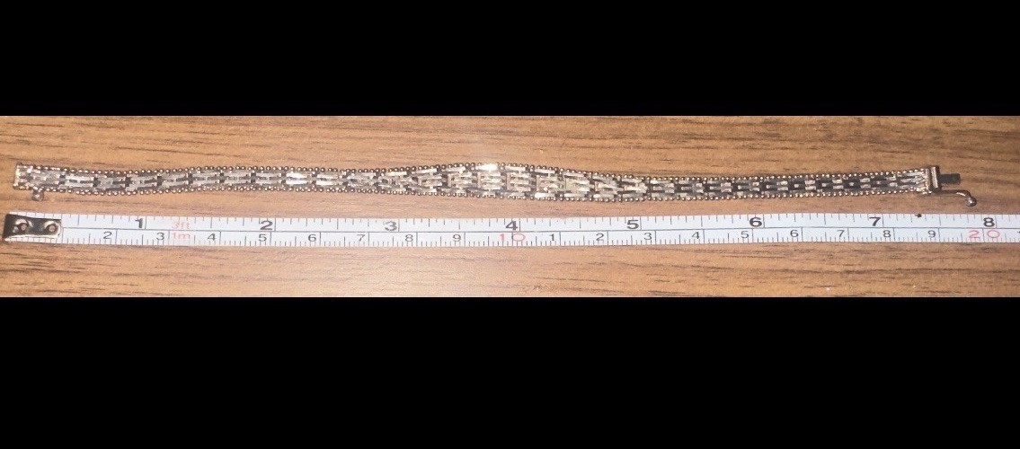 .925 Italian Sterling Tapered Panel Link Bracelet With Beaded Edge 8” VTG BIB